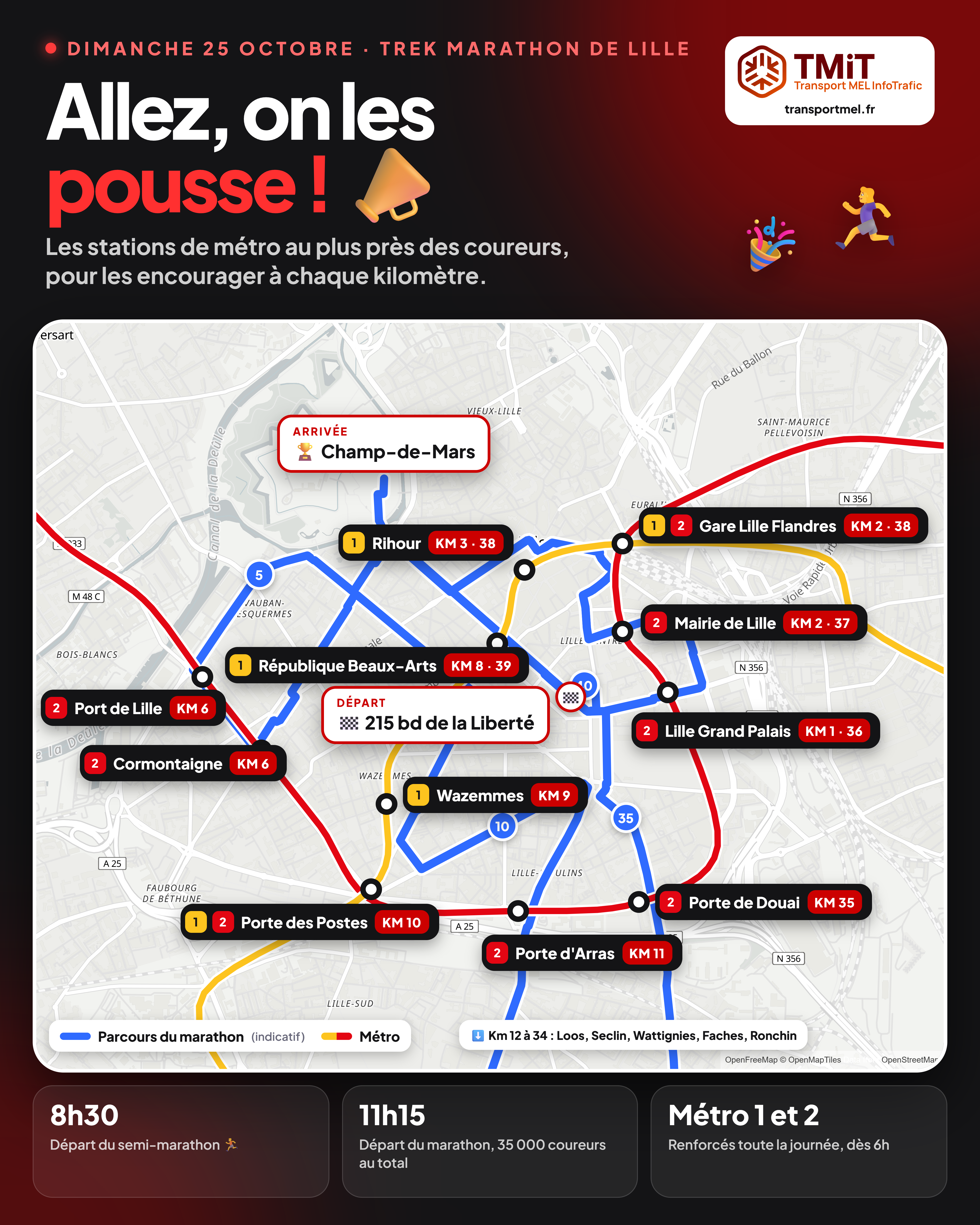 Les stations de métro proches du parcours du marathon de Lille pour encourager les coureurs
